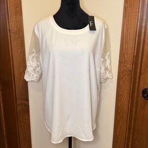 Lulus Womens Top Short Lace Sleeve Solid White Blouse Size XL NWT